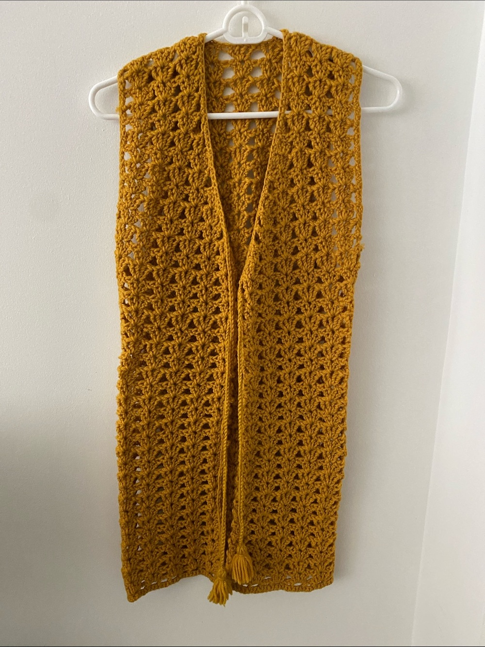 Handmade Vintage Mustard Crochet Open Front Sweater Vest